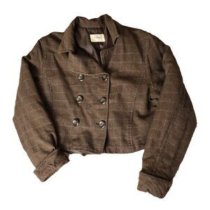 Vintage Bossini Ladies Brown Wool Blend‎ Plaid Cropped Blazer Dark Academia Prep